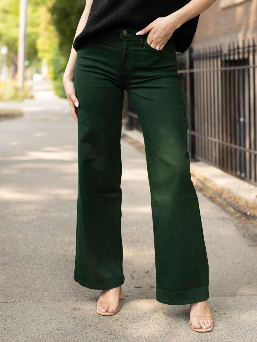 Just Black Dark Forrest Green Stretchy Wide Leg