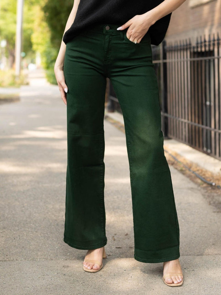 Just Black Dark Forrest Green Stretchy Wide Leg