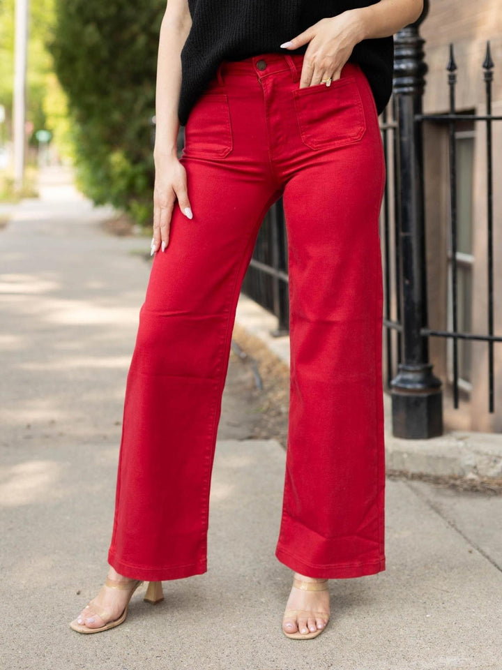 Just Black Dark Red Mini Patch Pocket Wide Leg
