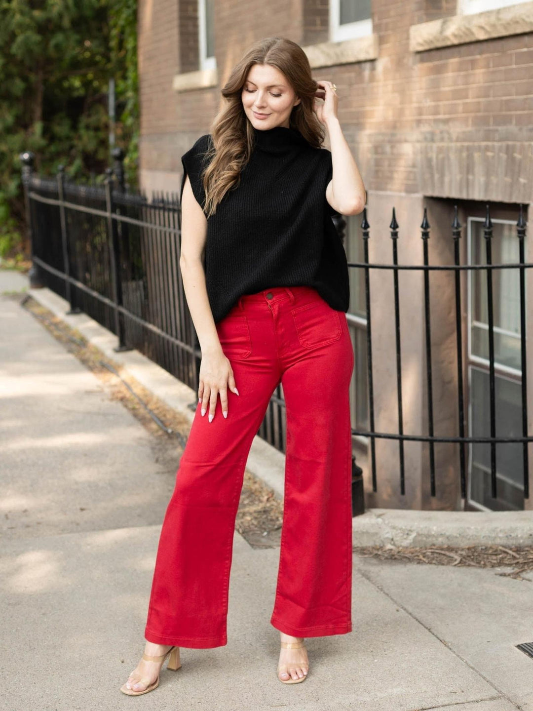 Just Black Dark Red Mini Patch Pocket Wide Leg