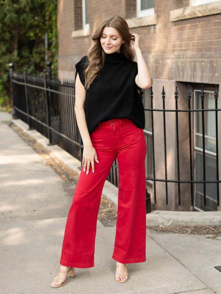 Just Black Dark Red Mini Patch Pocket Wide Leg