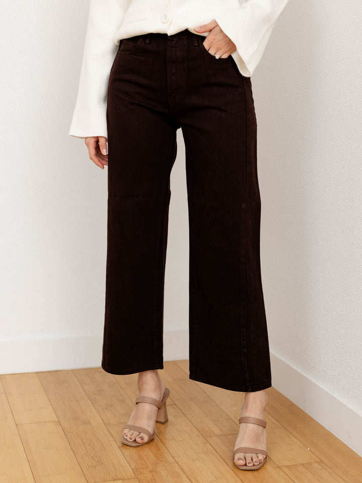 dark brown barrel denim