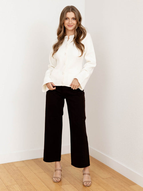 dark brown barrel denim