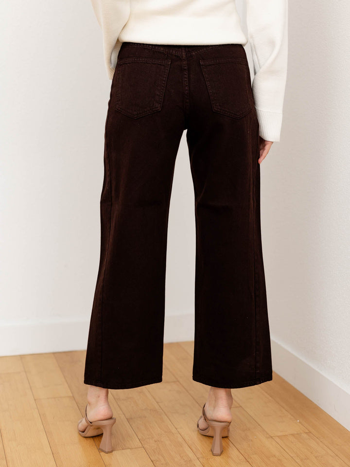 dark brown barrel denim