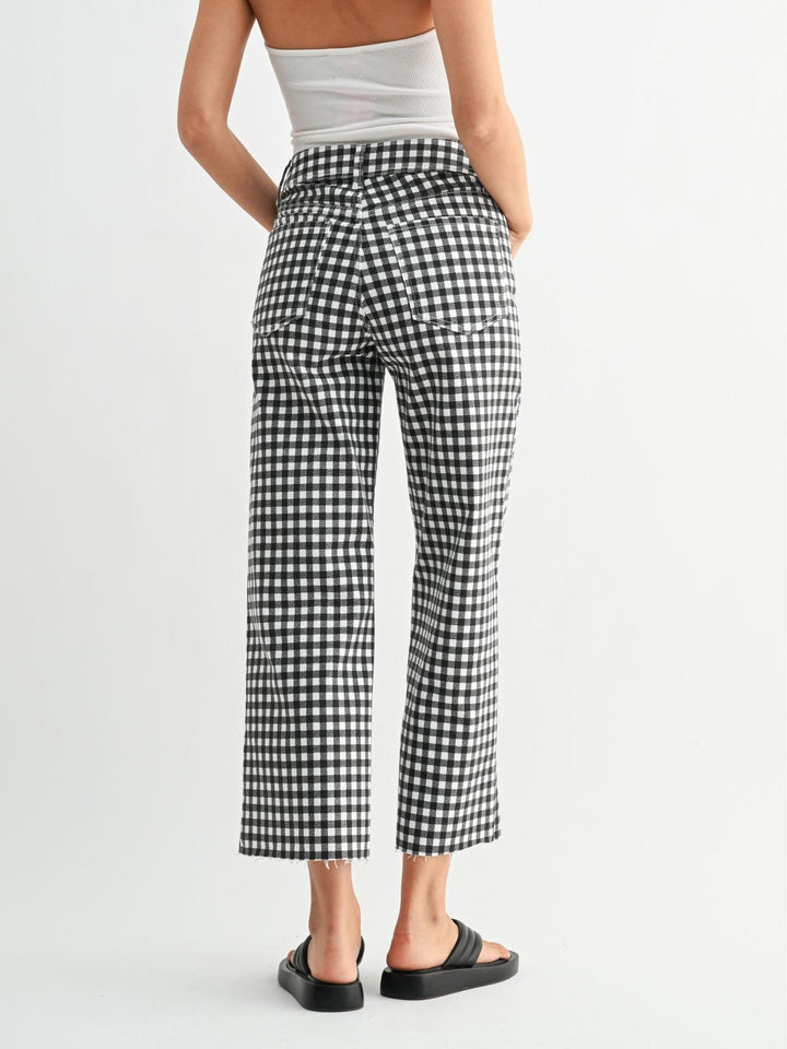black and white gingham printed denim