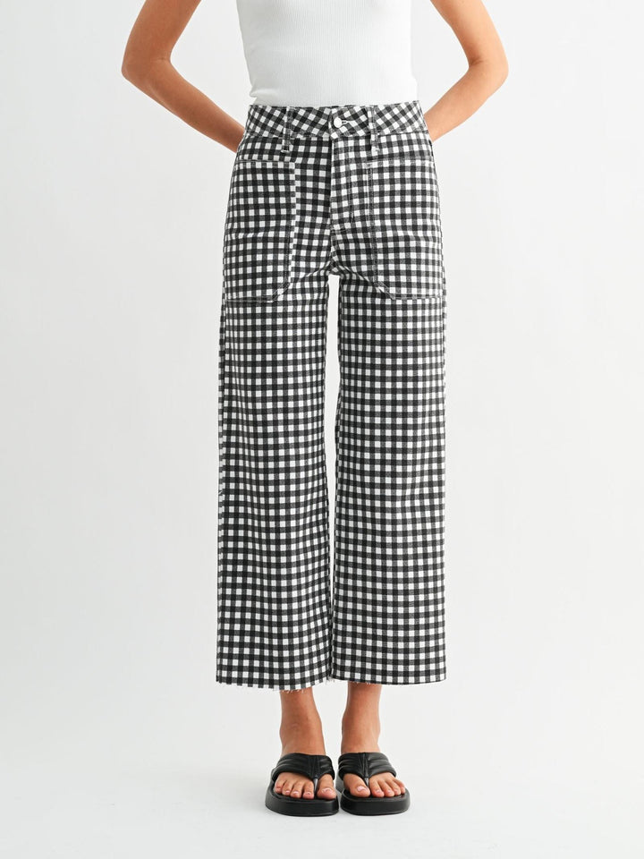 black and white gingham printed denim