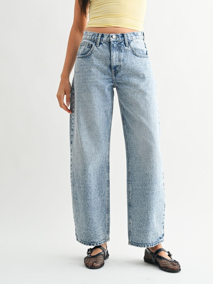 vintage light wash barrel denim