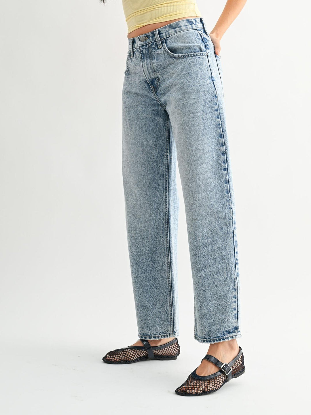 vintage light wash barrel denim