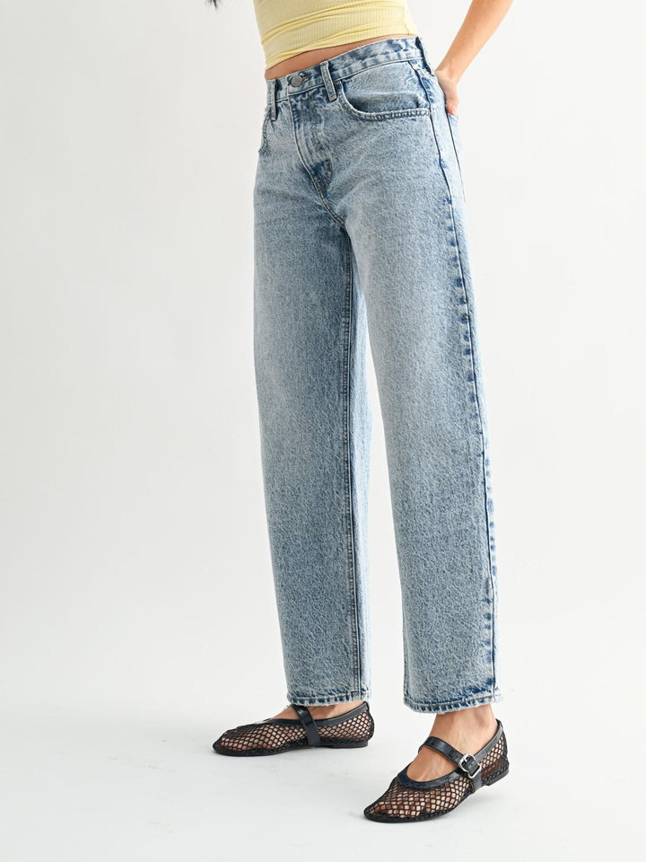vintage light wash barrel denim