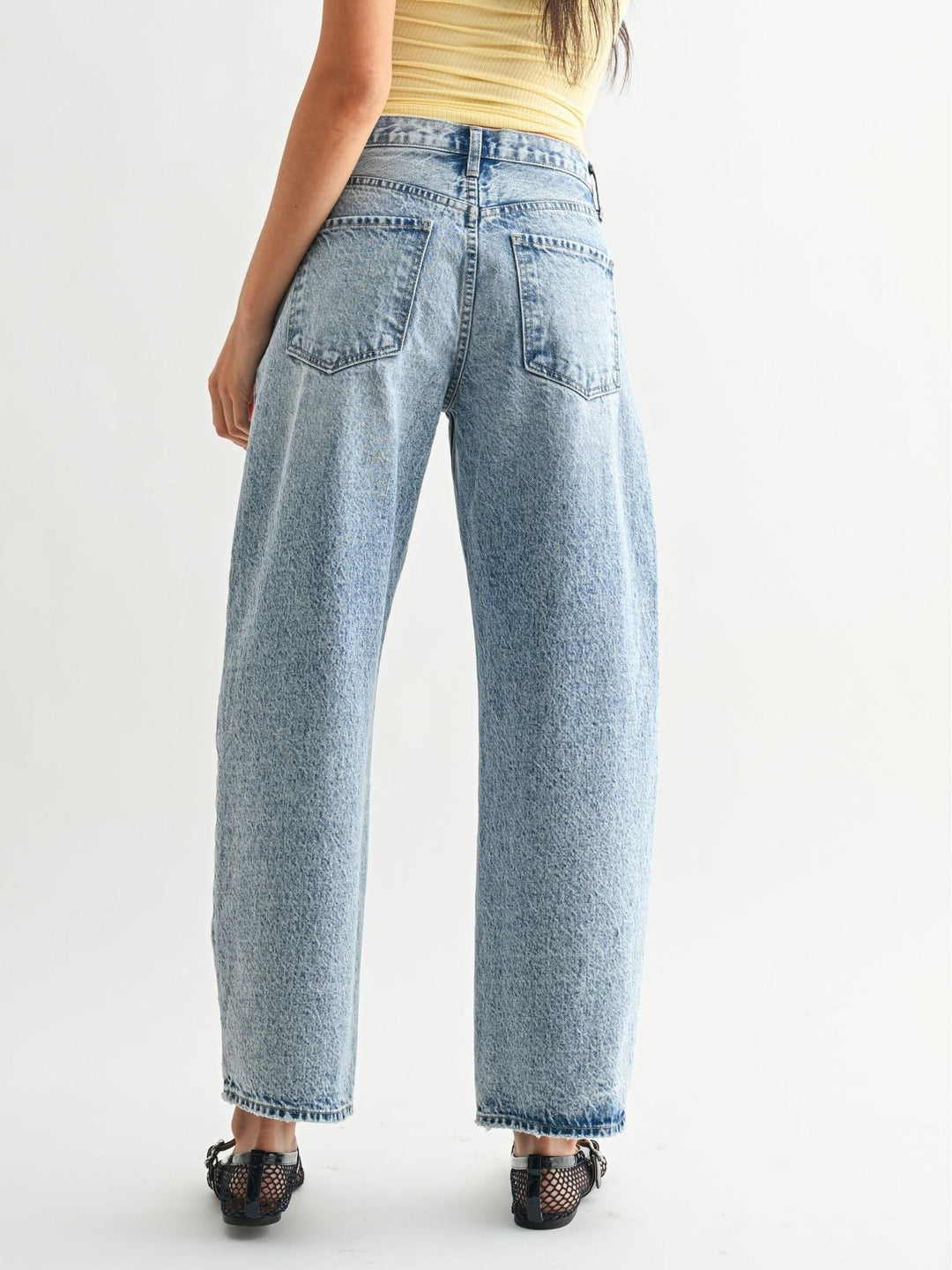 vintage light wash barrel denim