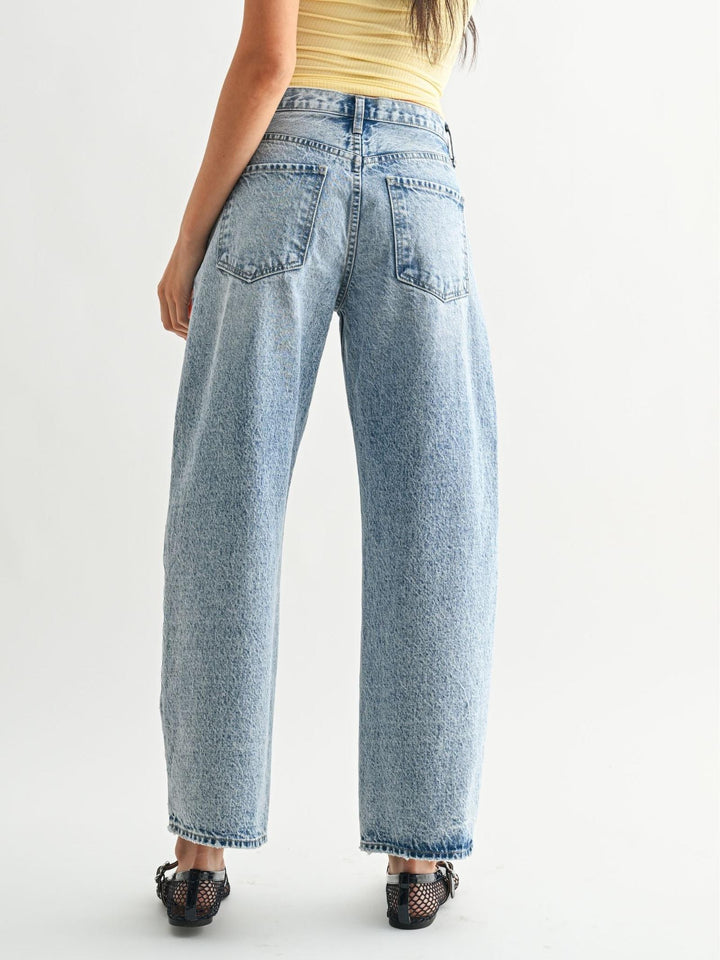 vintage light wash barrel denim