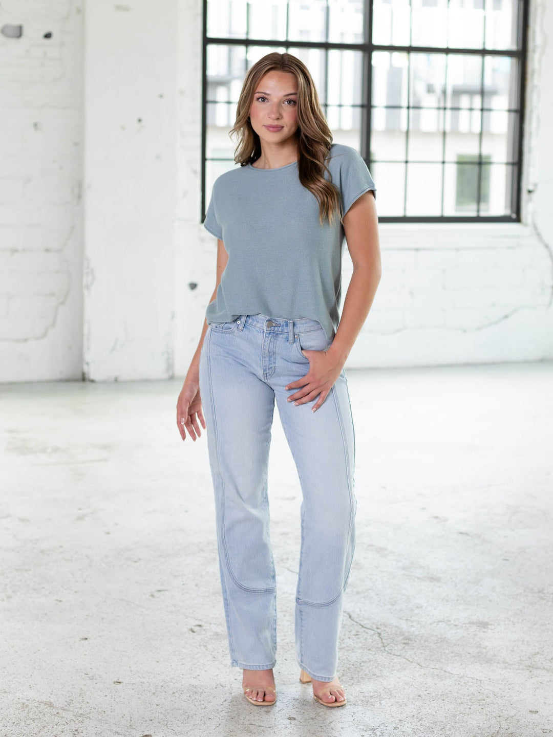 Just Black Light Denim Curved Seam Straight
