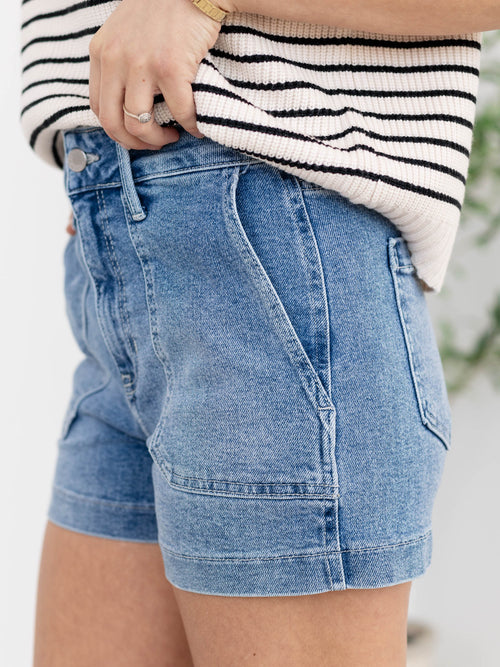 Just Black Light Denim High Rise Utility Cargo ShortDenim Shorts/Skirts