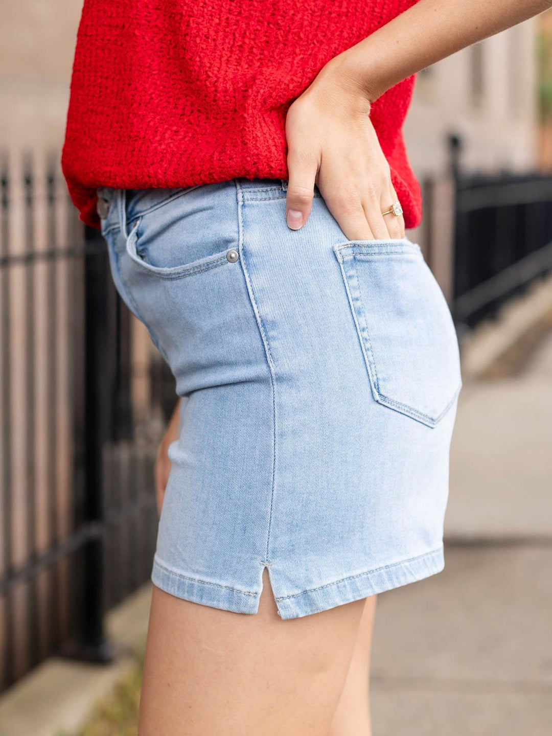 Just Black Light Denim Lightweight Walking Slit Hem Shorts