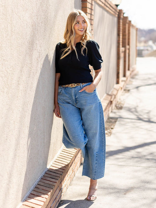 light wash seam detail barrel denim