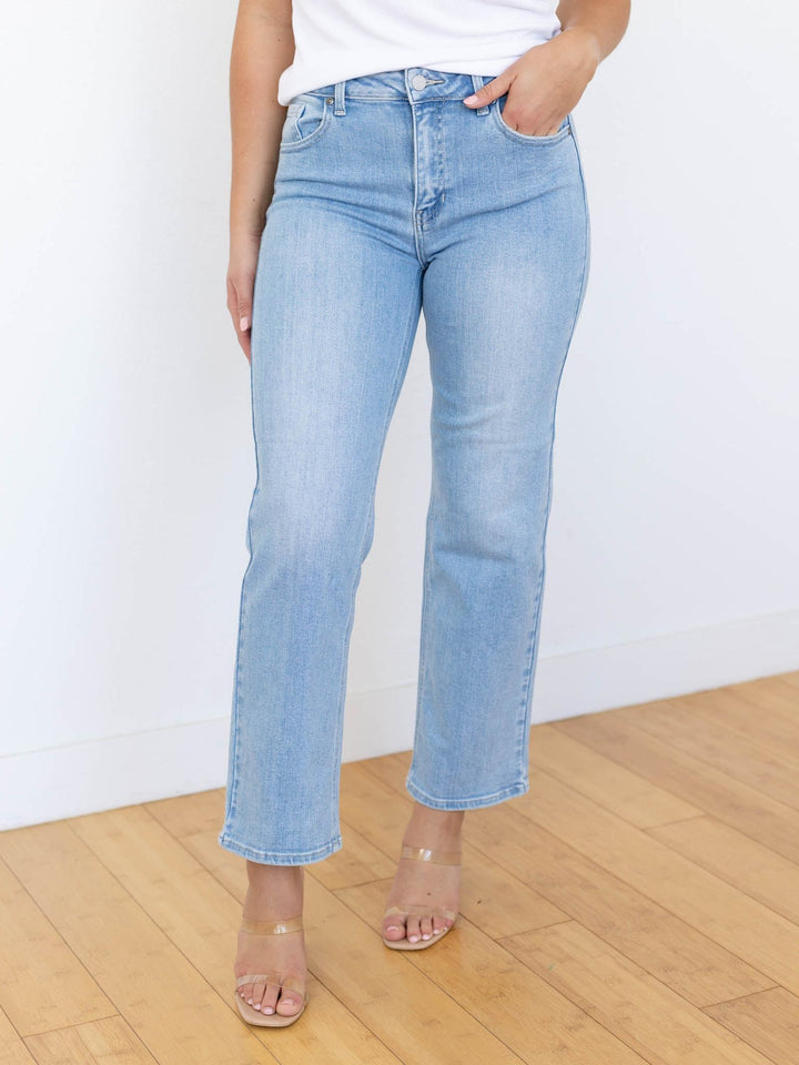 light wash straight leg denim