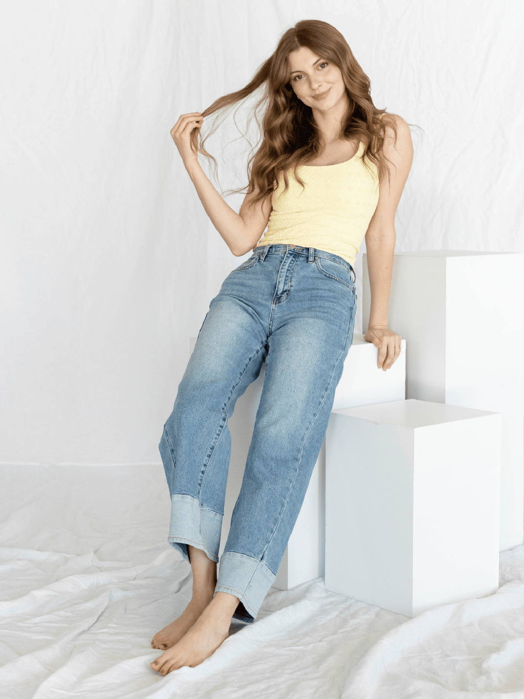 light wash two toned wide leg denim