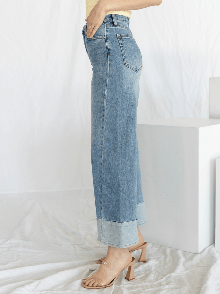 light wash two toned wide leg denim