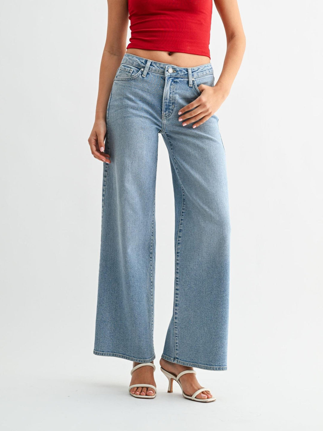 high rise wide leg denim