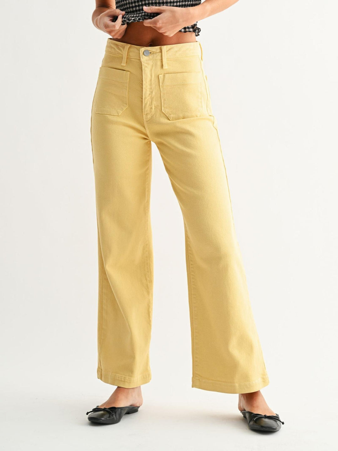 light yellow patch pocket wide leg