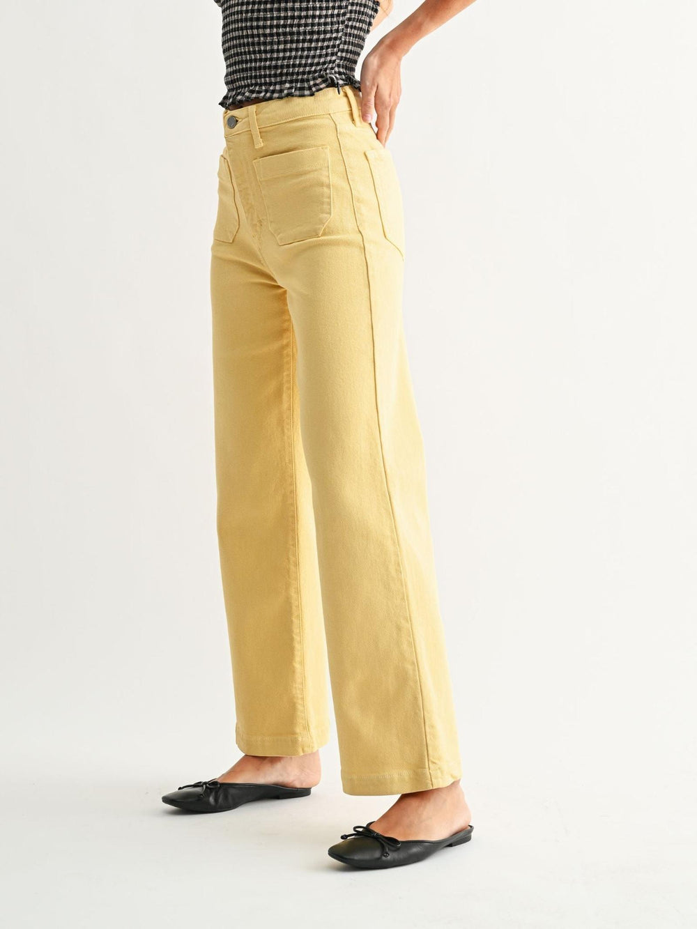 light yellow patch pocket wide leg