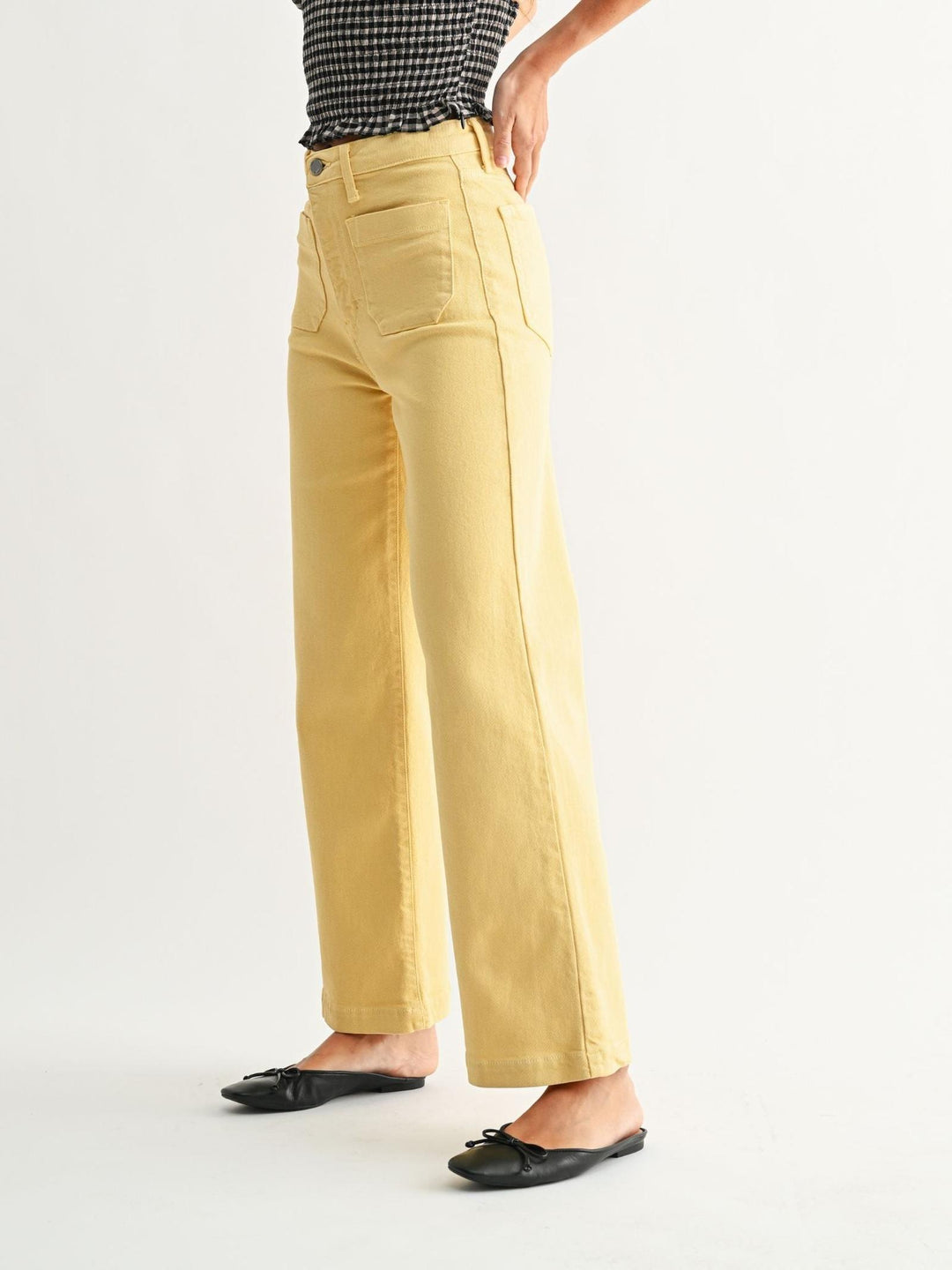 light yellow patch pocket wide leg