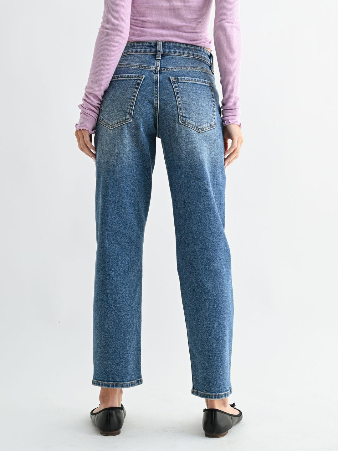 baggy medium wash straight leg denim