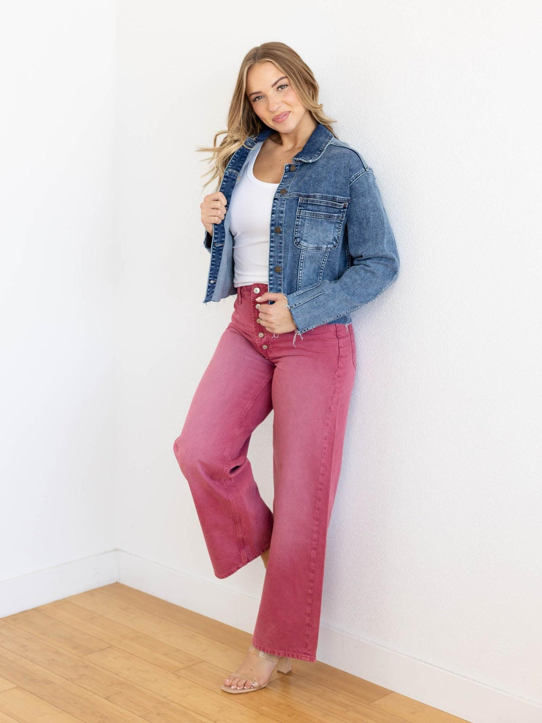 frayed hem denim boxy jacket