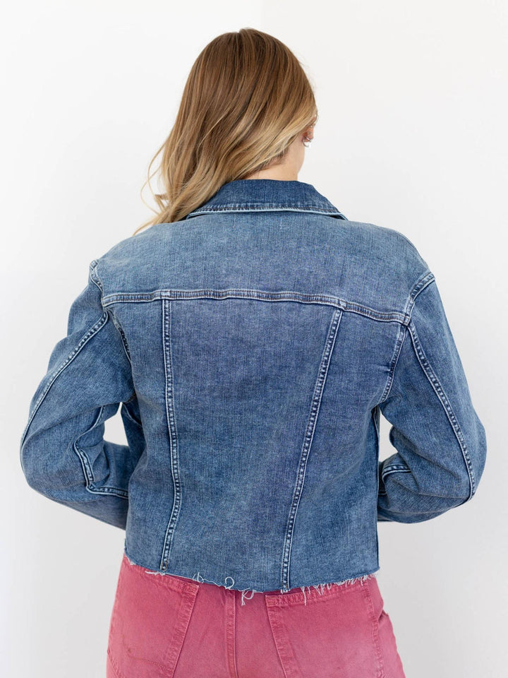 frayed hem denim boxy jacket