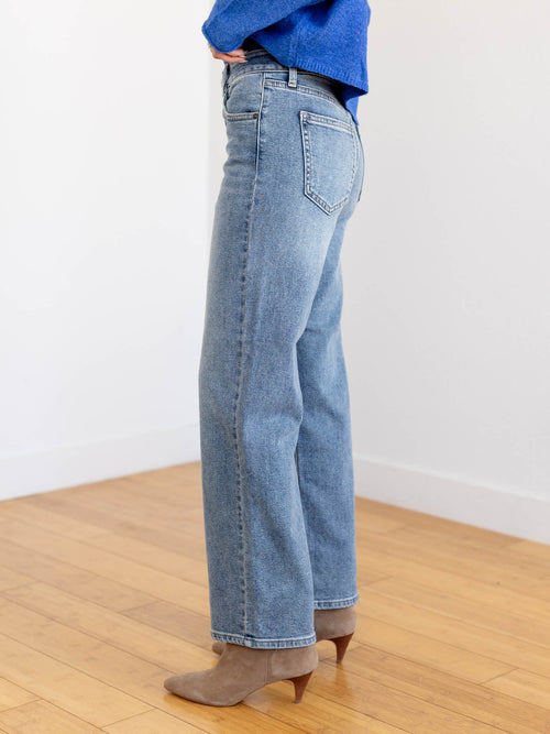 medium wash straight leg denim