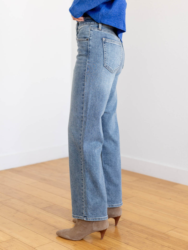 medium wash straight leg denim