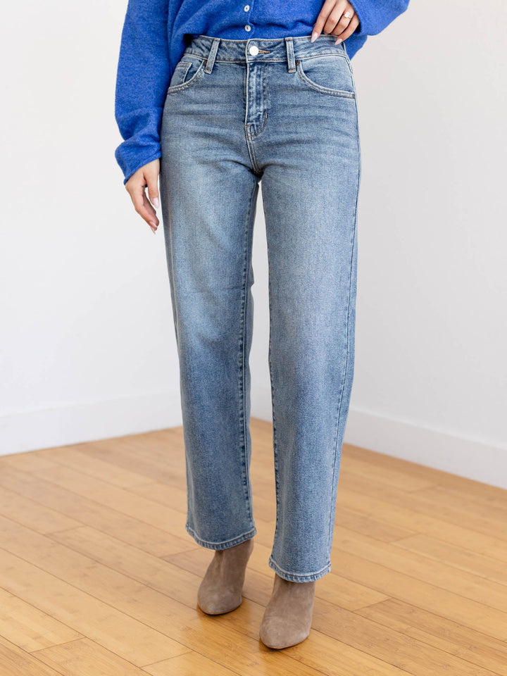 medium wash straight leg denim