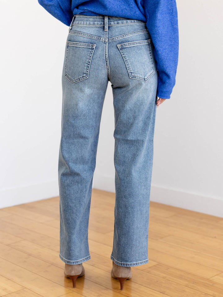 medium wash straight leg denim