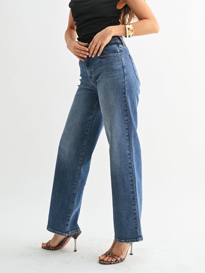 medium wash straight leg denim