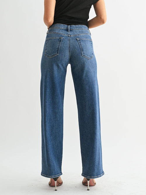 medium wash straight leg denim
