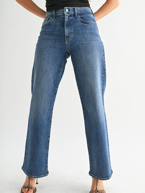 medium wash straight leg denim