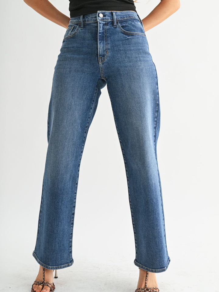 medium wash straight leg denim