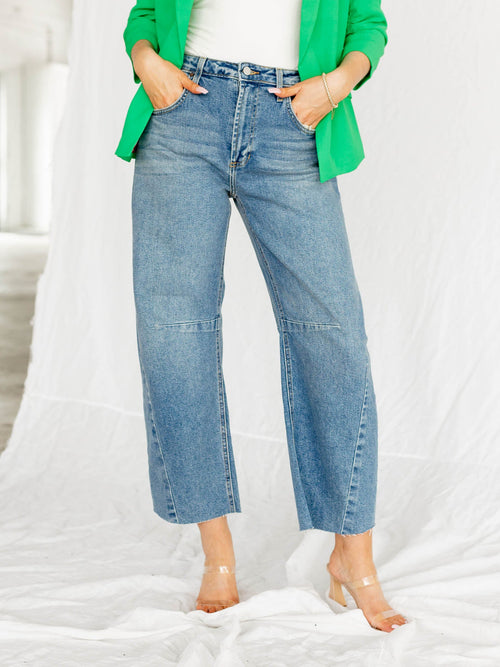 medium seam detail barrel jeans