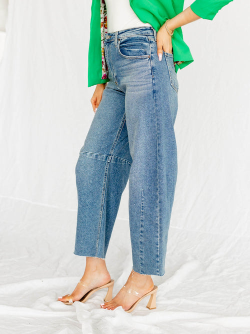 medium seam detail barrel jeans