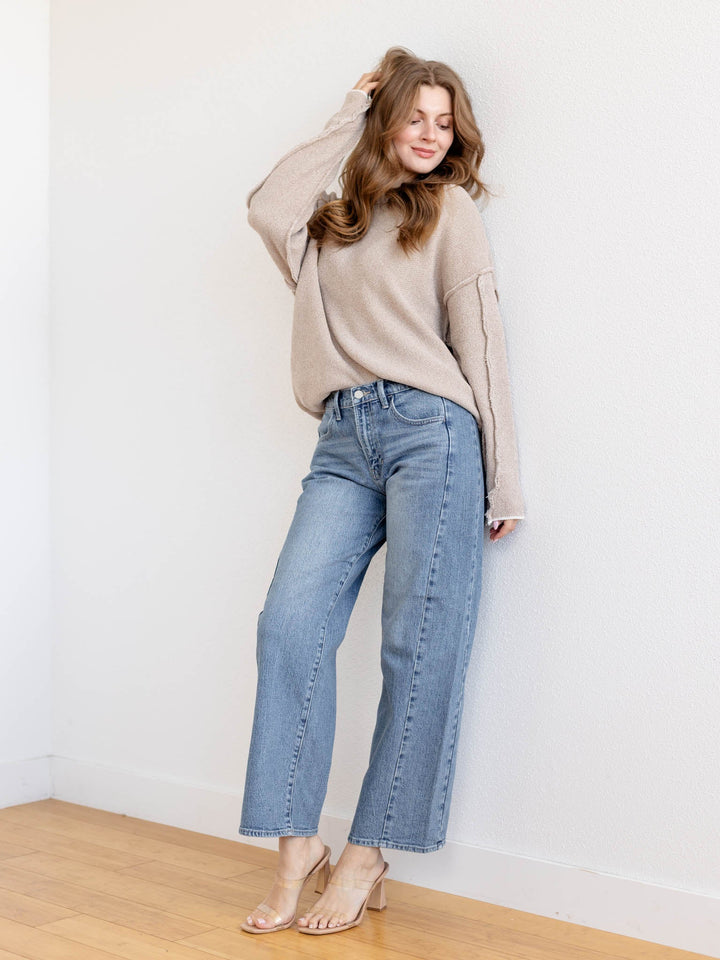 large side inset medium wash denim