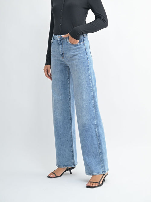 medium wash wide leg denim
