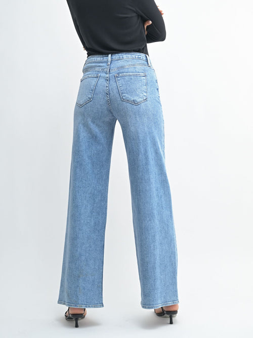 medium wash wide leg denim
