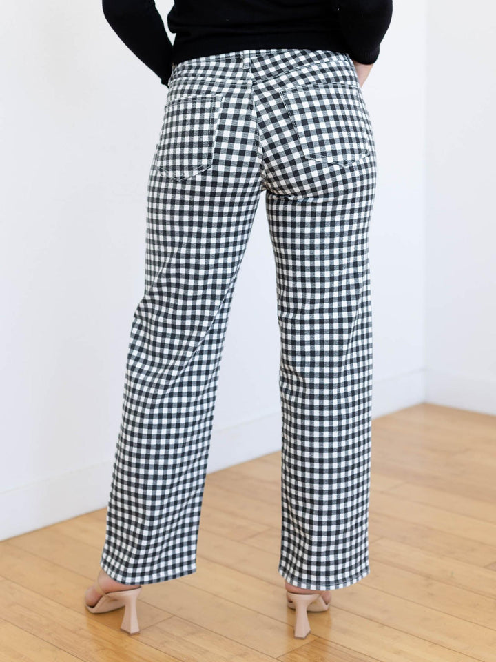 checkered gingham straight leg pants