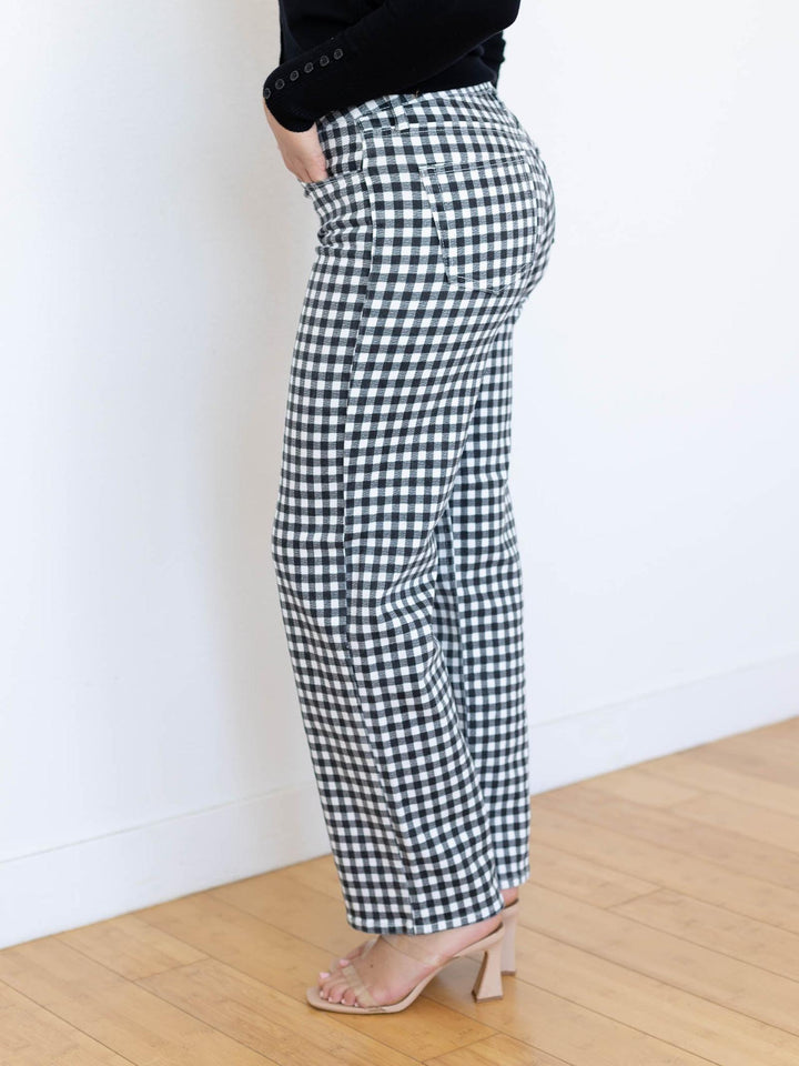 checkered gingham straight leg pants