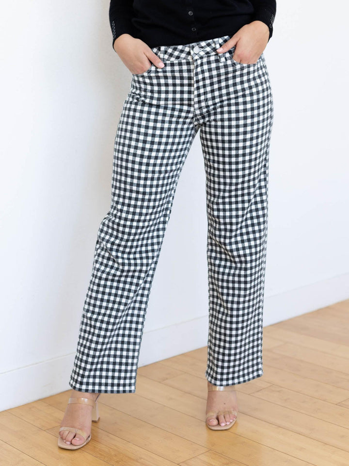 checkered gingham straight leg pants