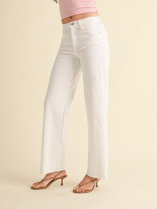 white wide leg straight denim
