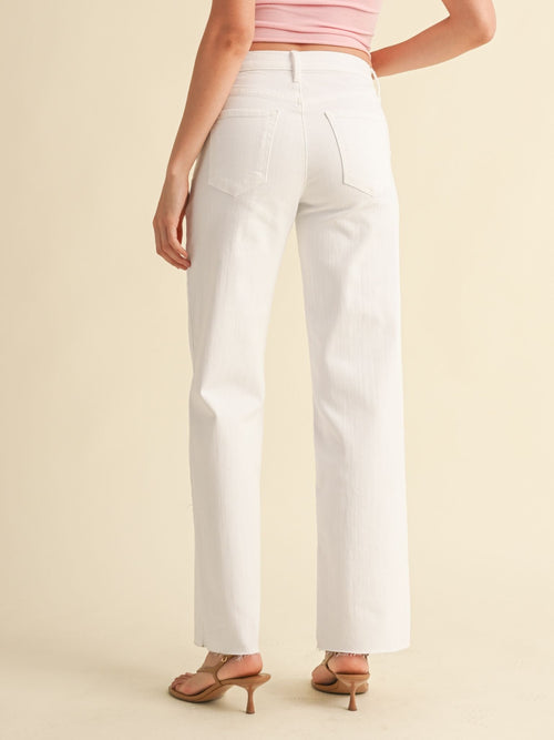 white wide leg straight denim