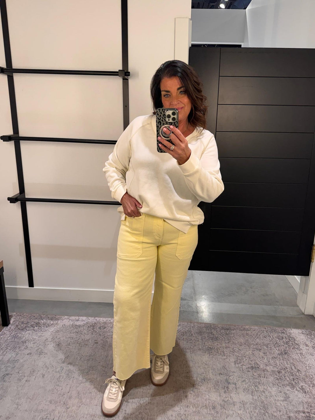 Just Black Pastel Yellow High Rise Utility Wide Leg