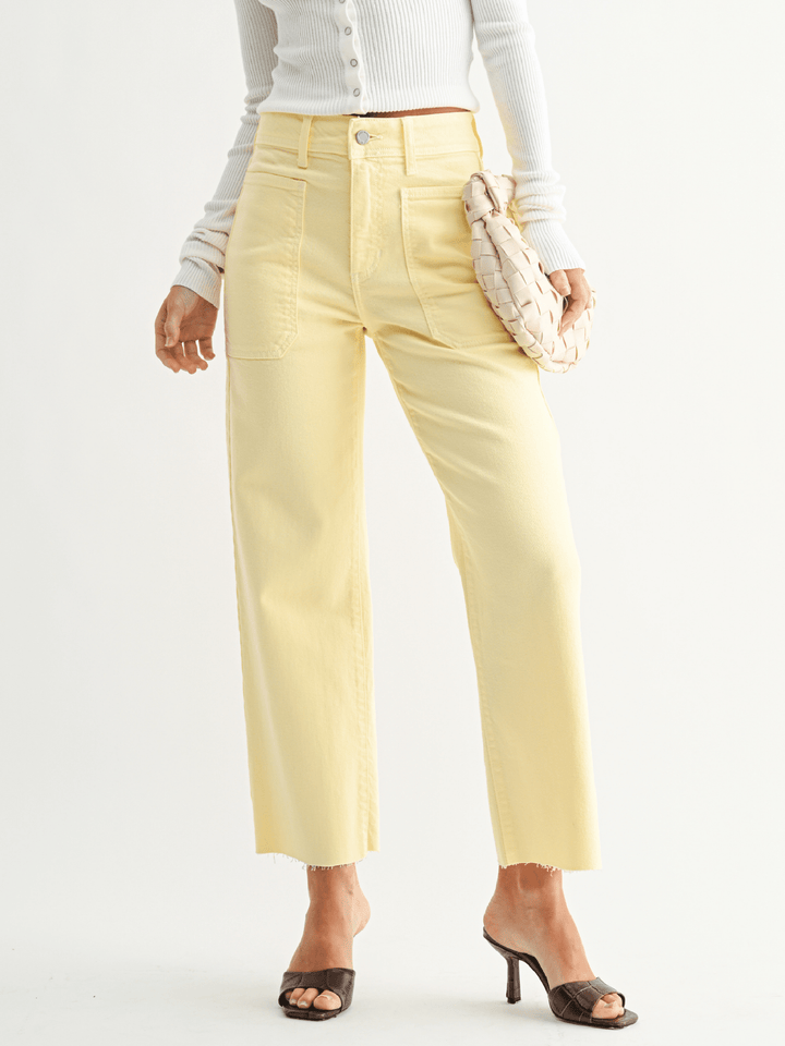 Just Black Pastel Yellow High Rise Utility Wide Leg