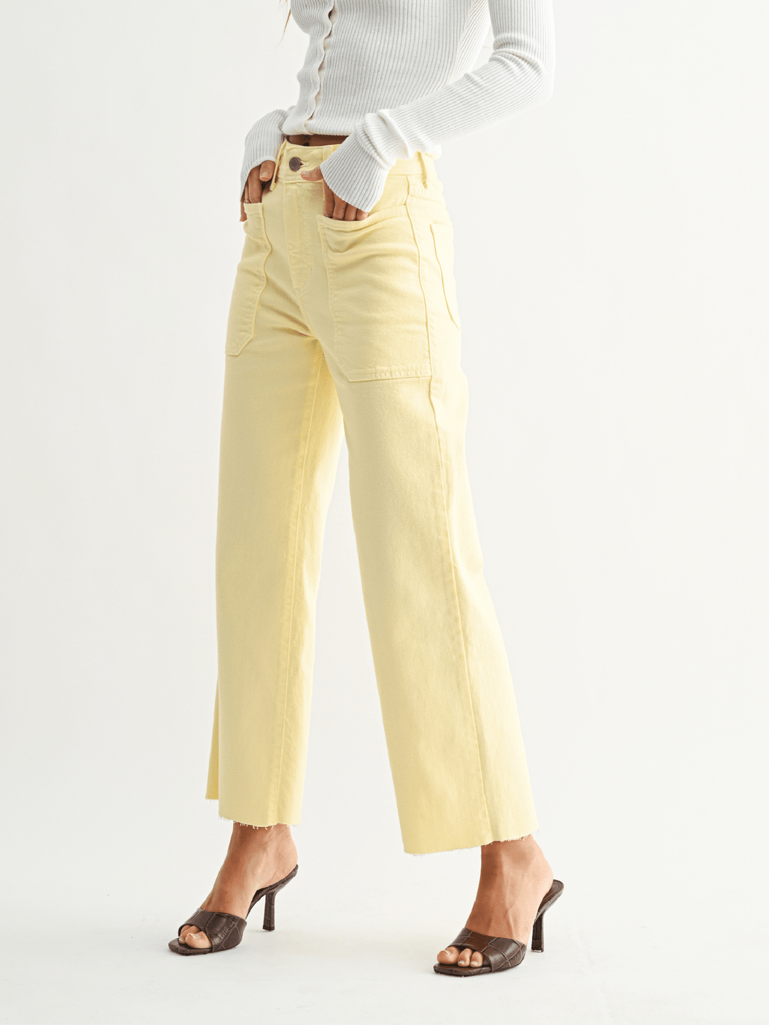 Just Black Pastel Yellow High Rise Utility Wide Leg